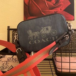 Coach Blue Crossbody Bag with Black and Red Strap
